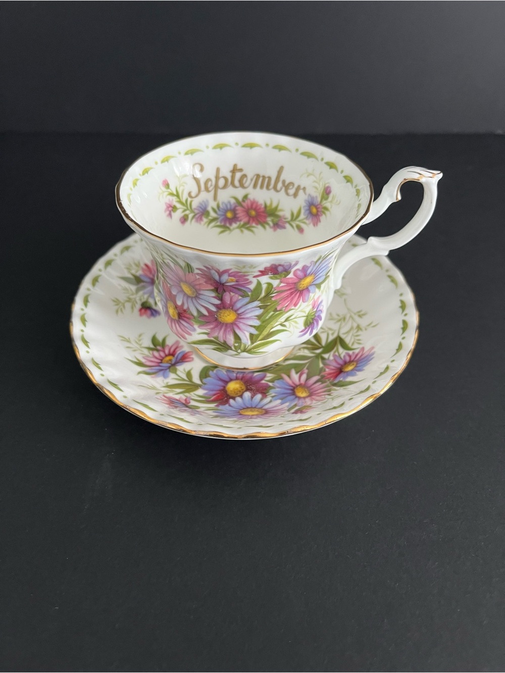 Vintage Royal Albert England Michaelmas Daisy Flower September Tea Cup & Saucer